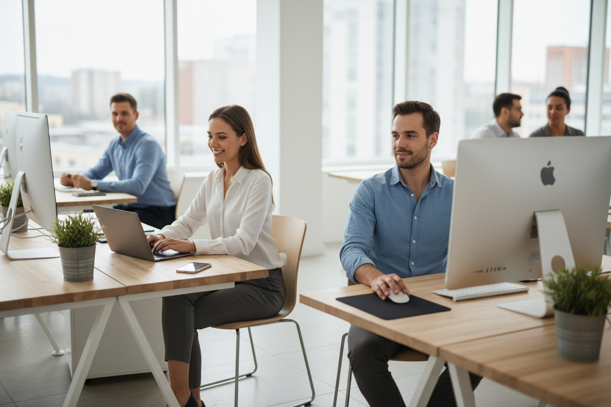 due persone che lavorano al pc soddisfatte